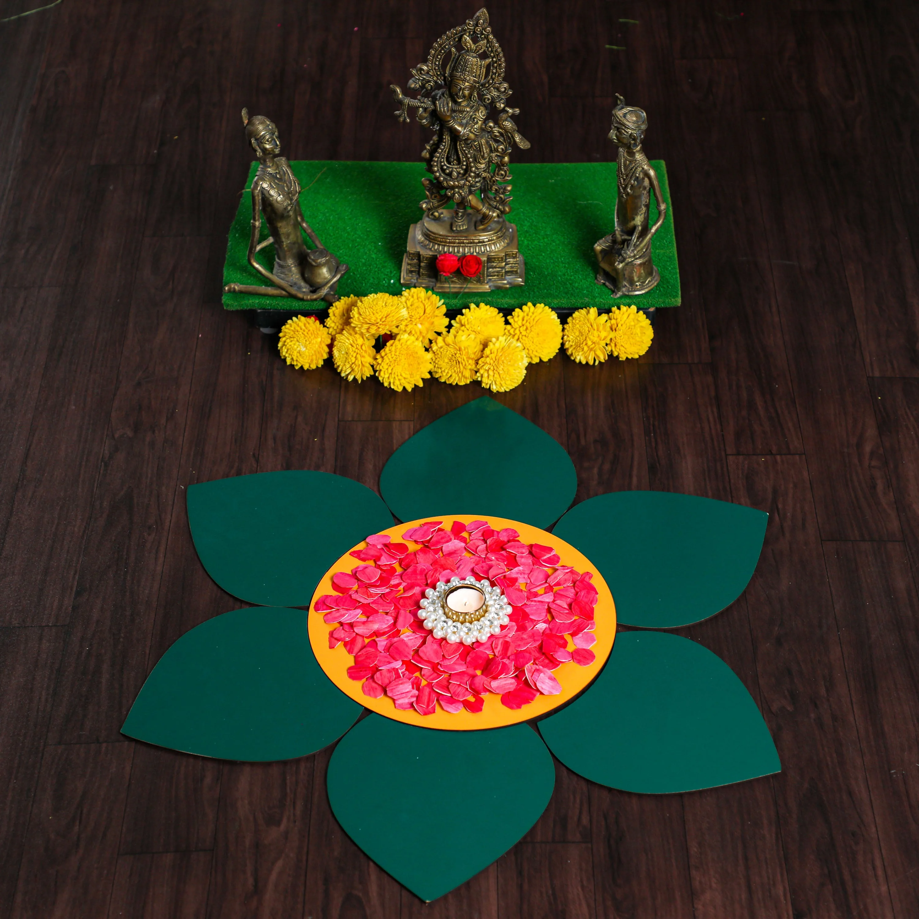 Acrylic Rangoli with Rose Petals