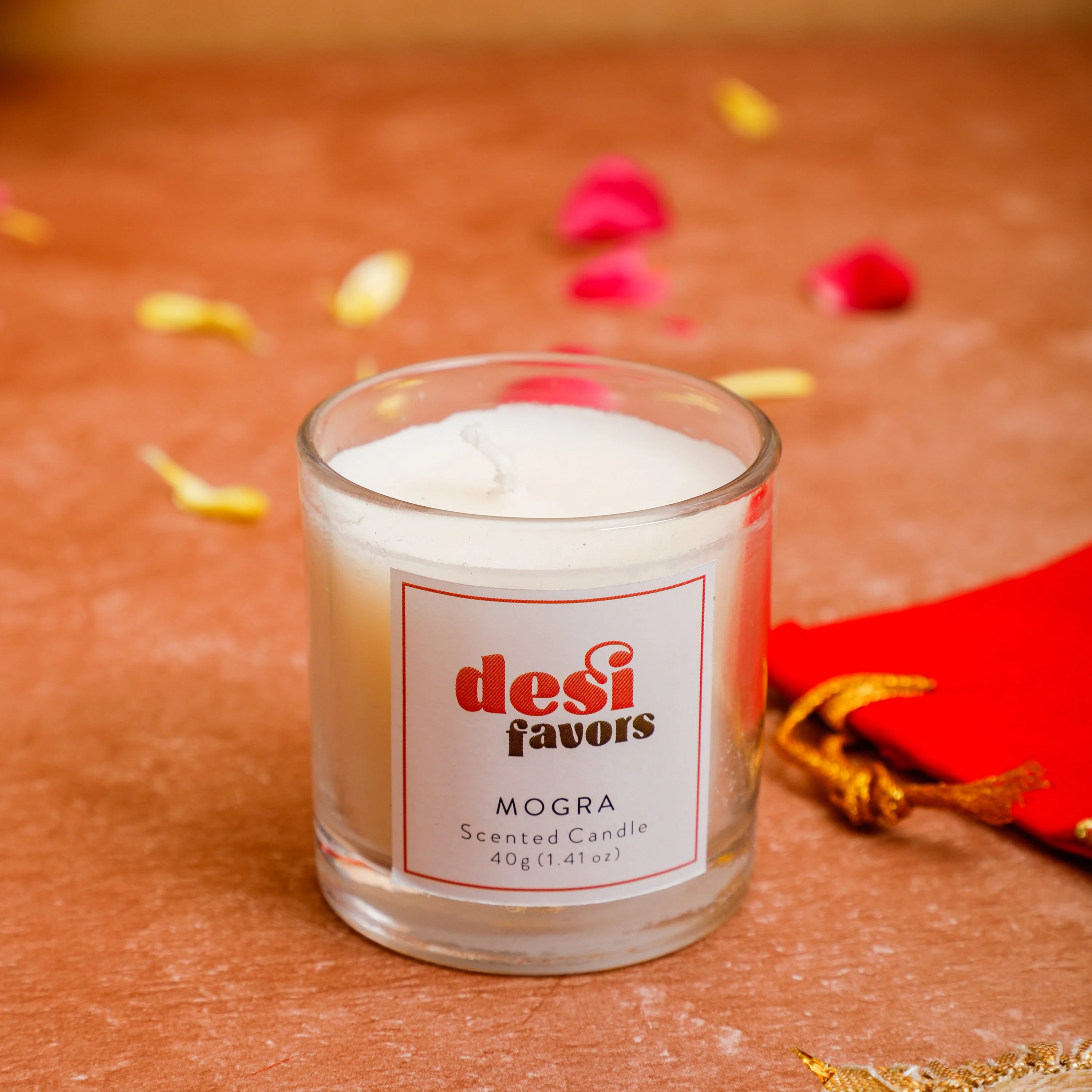 Red Velvet Potli +Shubh Labh + Scented Votive Candle