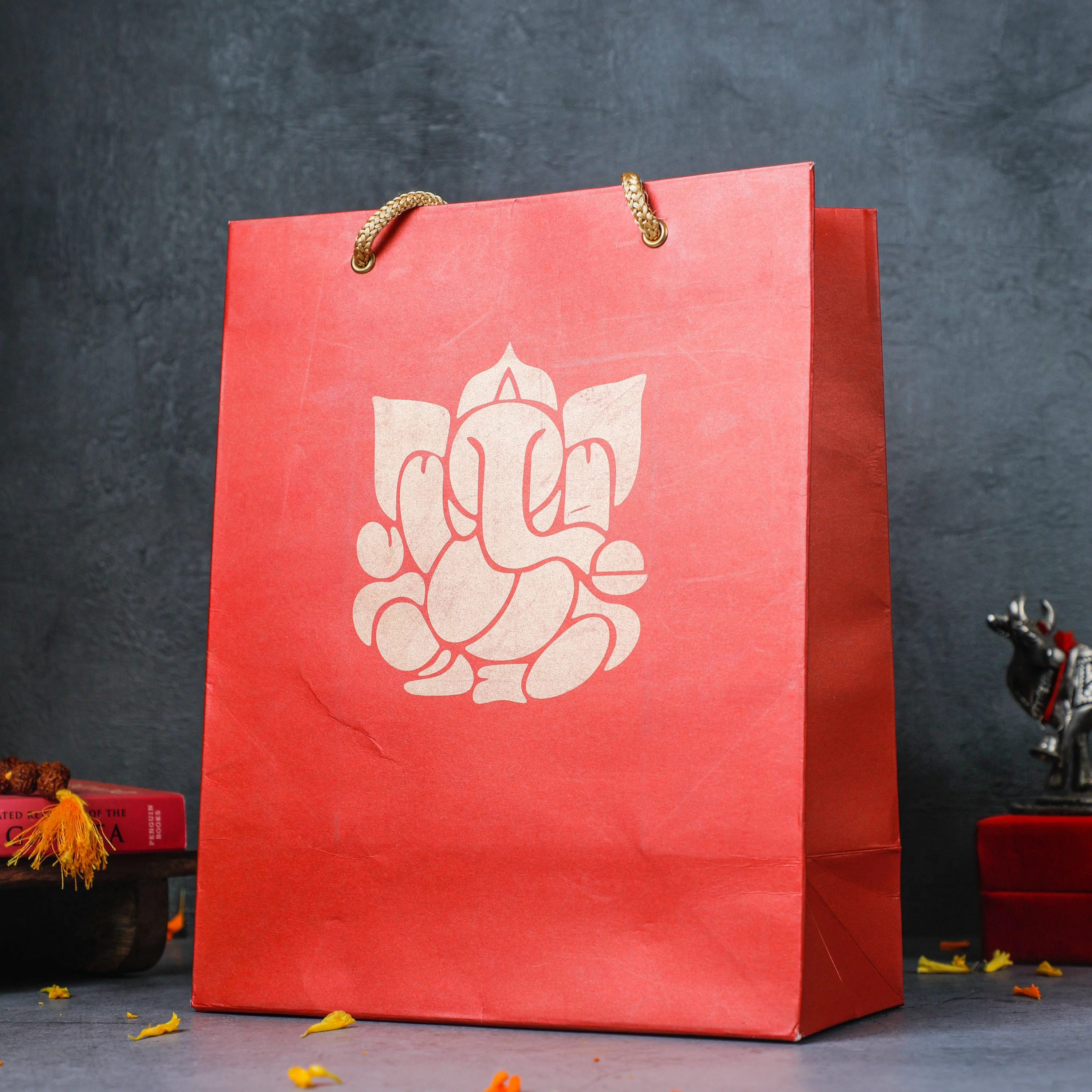 Red Ganesha Paper Bags (9.5")