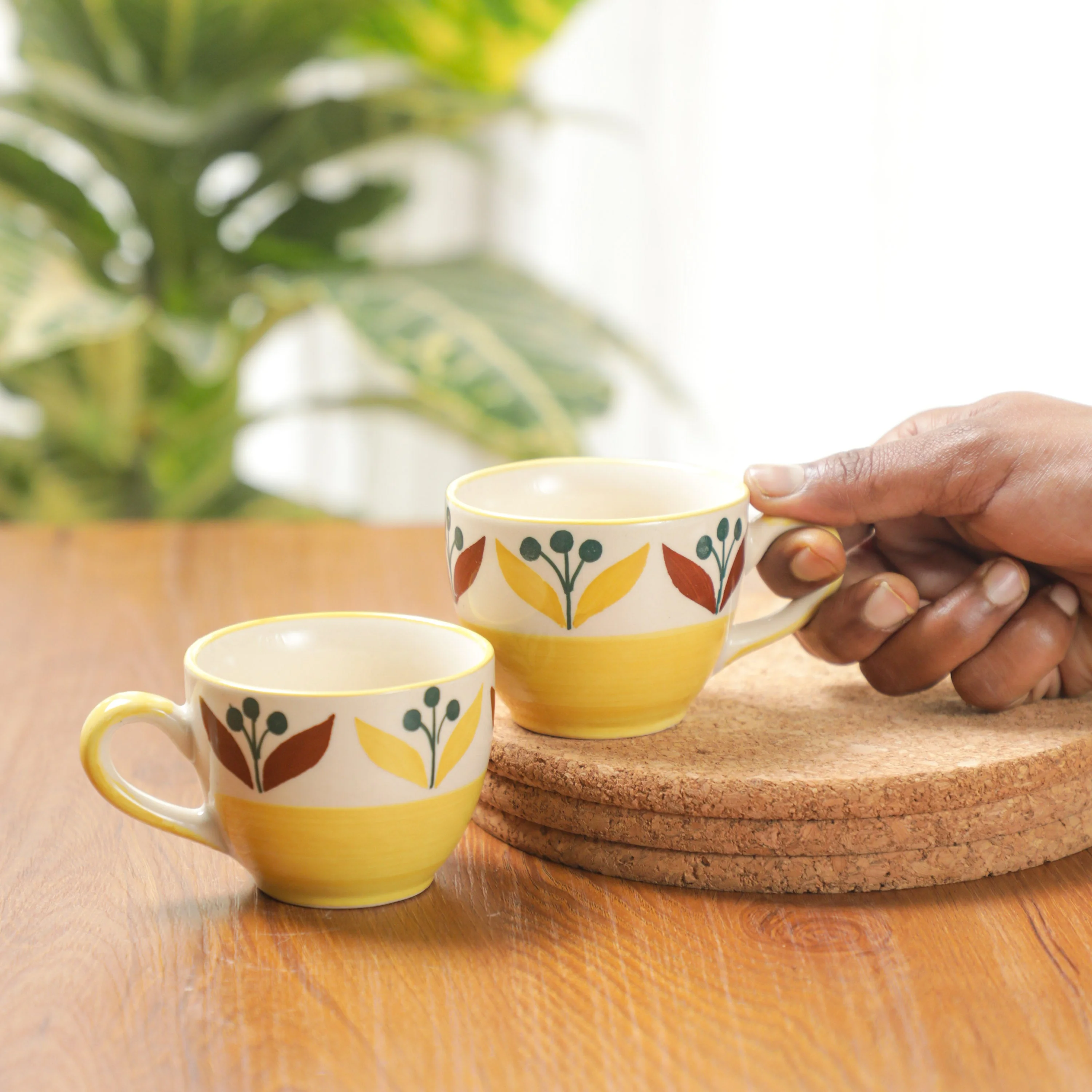 Yellow Floral Ceramic Teacup