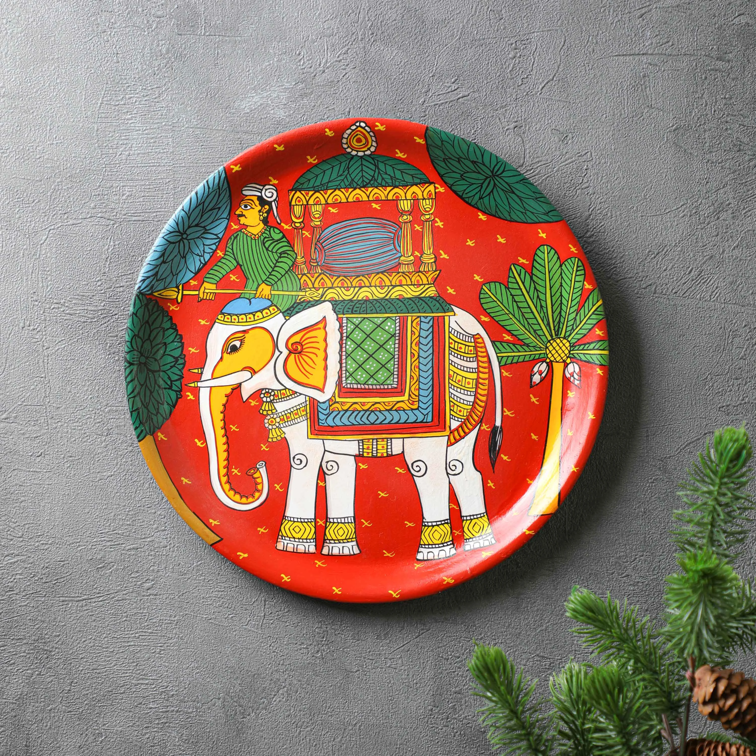 White Elephant Ride Cheriyal Wall Plate -  12"