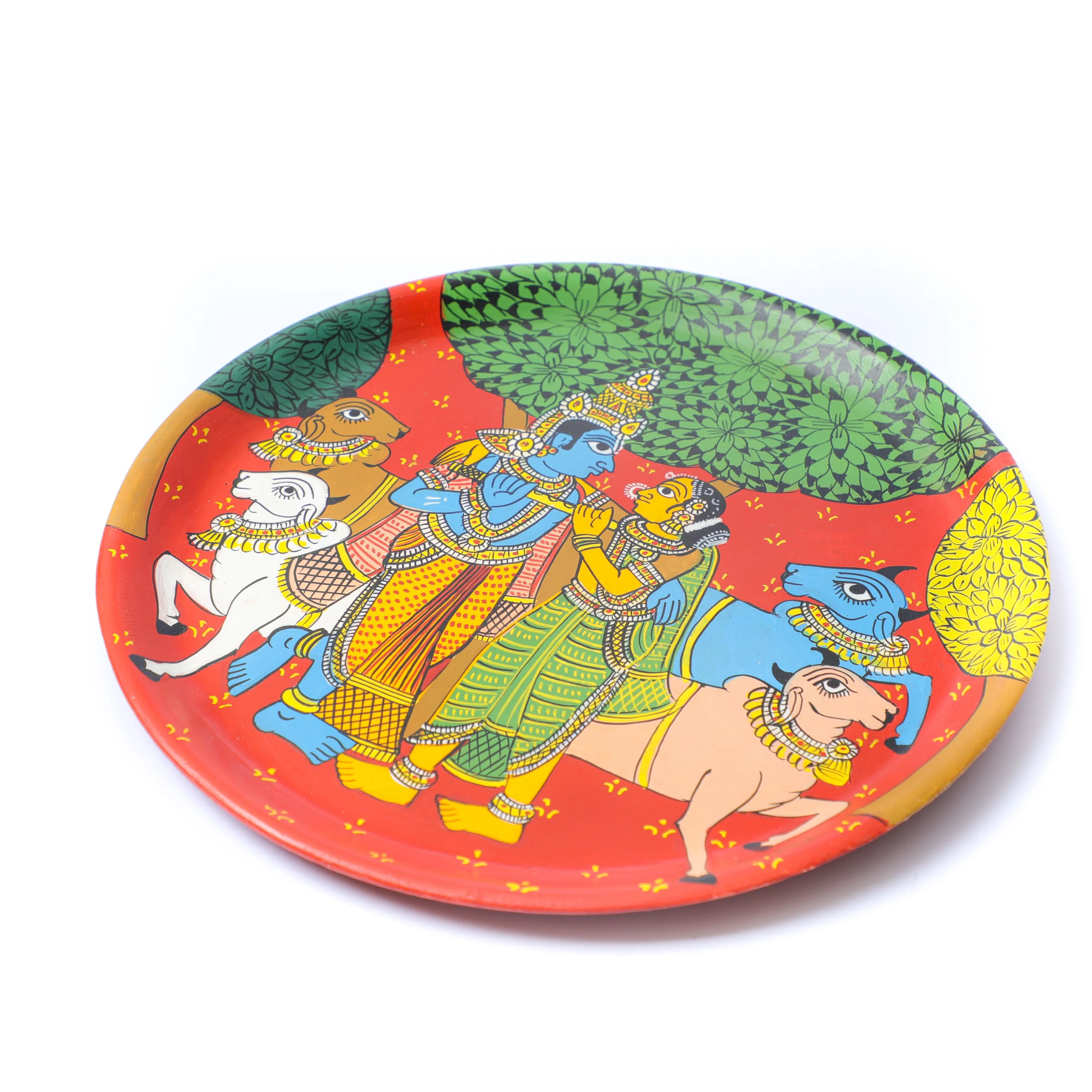 Material: This vibrant cheriyal wall plate &nbsp;is hand-painted using natural colours on a canvas, stretched over a plate