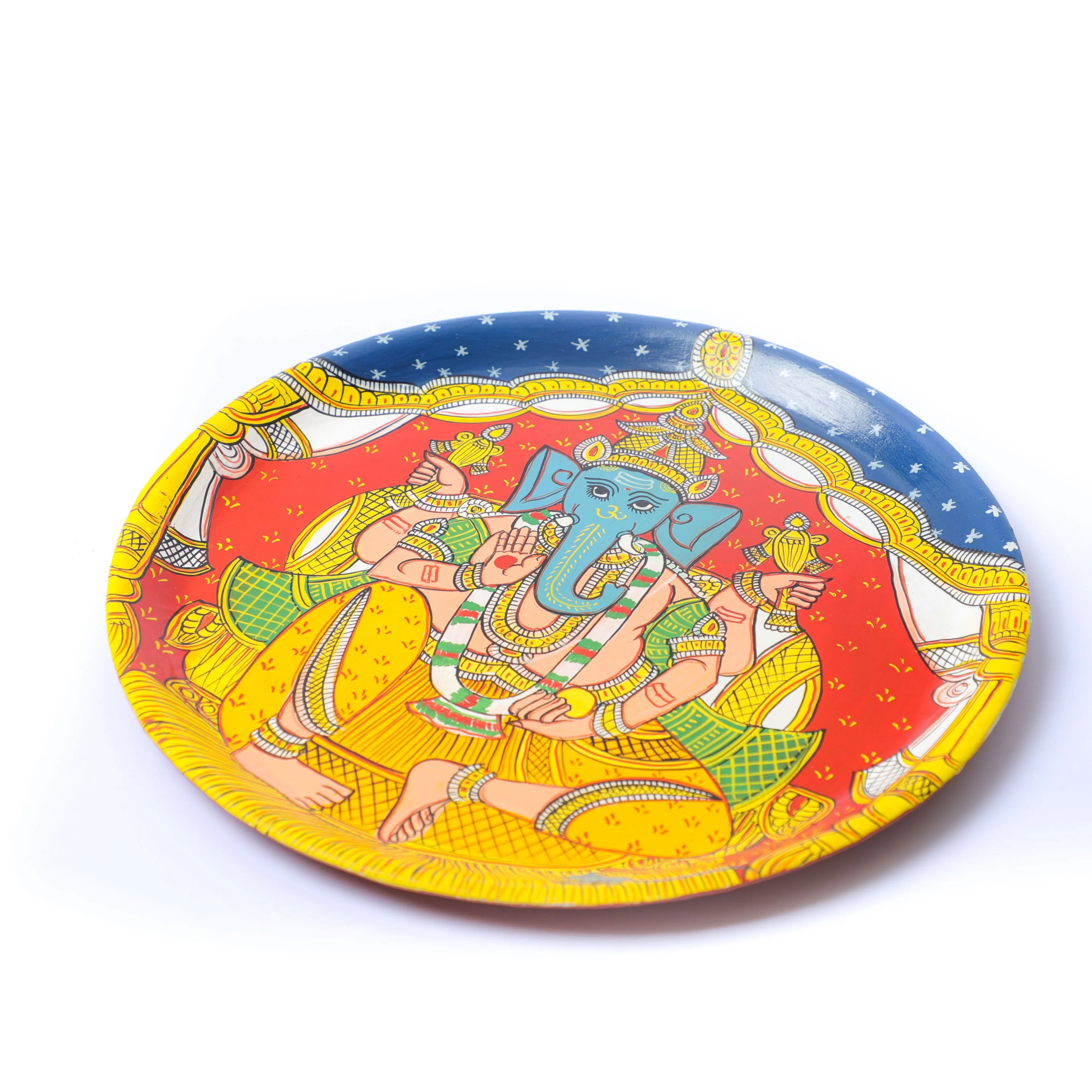 Material: This vibrant cheriyal wall plate &nbsp;is hand-painted using natural colours on a canvas, stretched over a plate&nbsp;