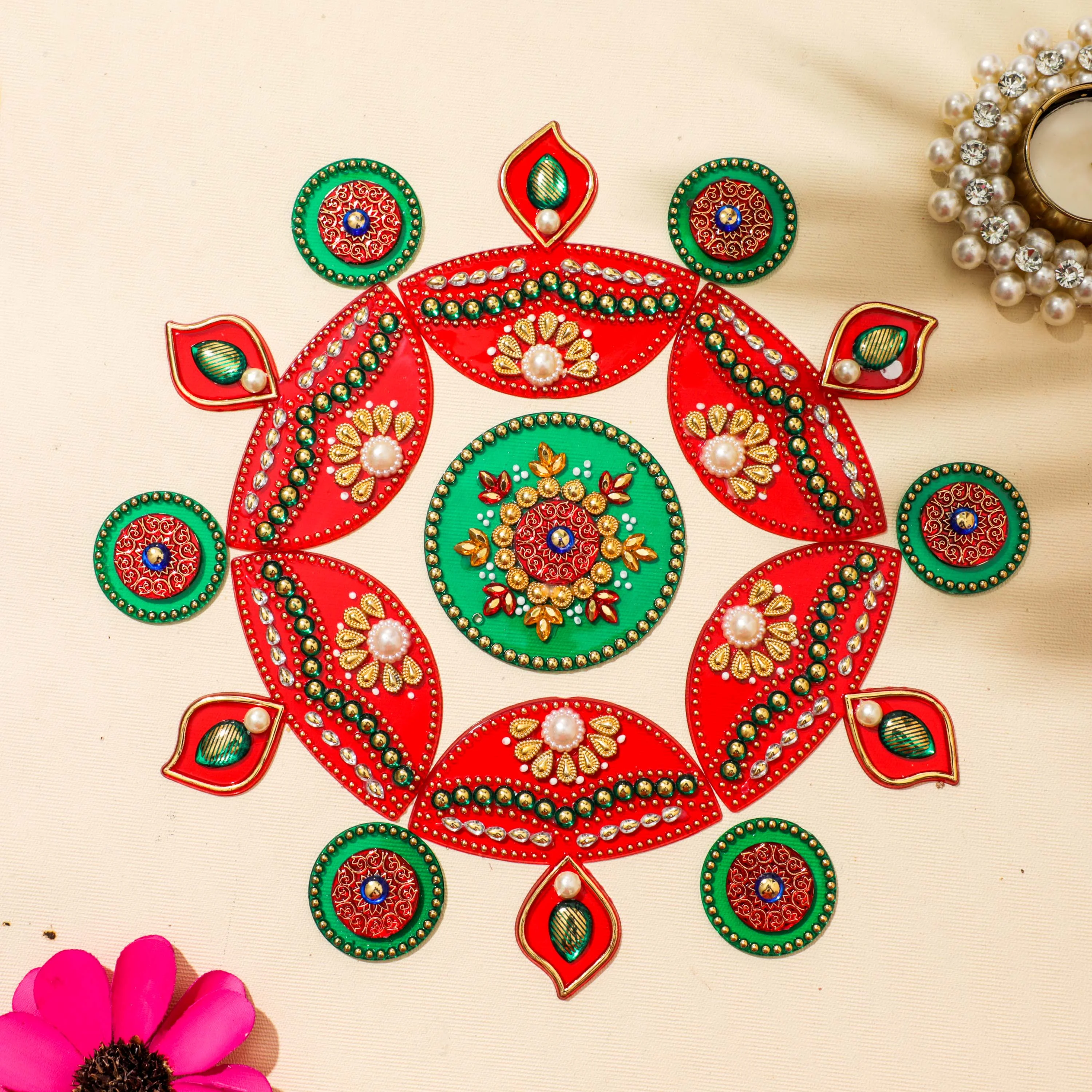 Red and Green Acrylic Rangoli