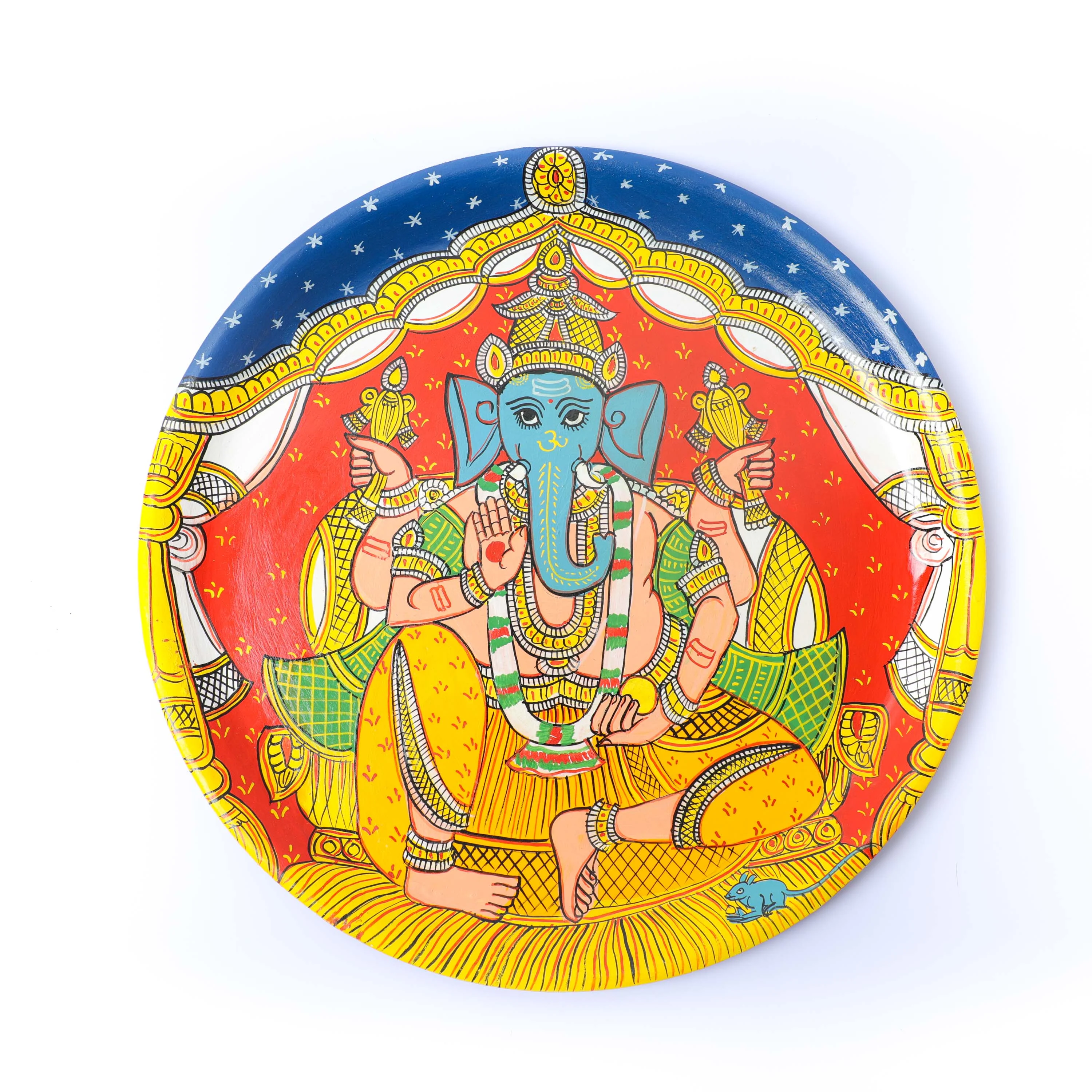 Material: This vibrant cheriyal wall plate &nbsp;is hand-painted using natural colours on a canvas, stretched over a plate&nbsp;