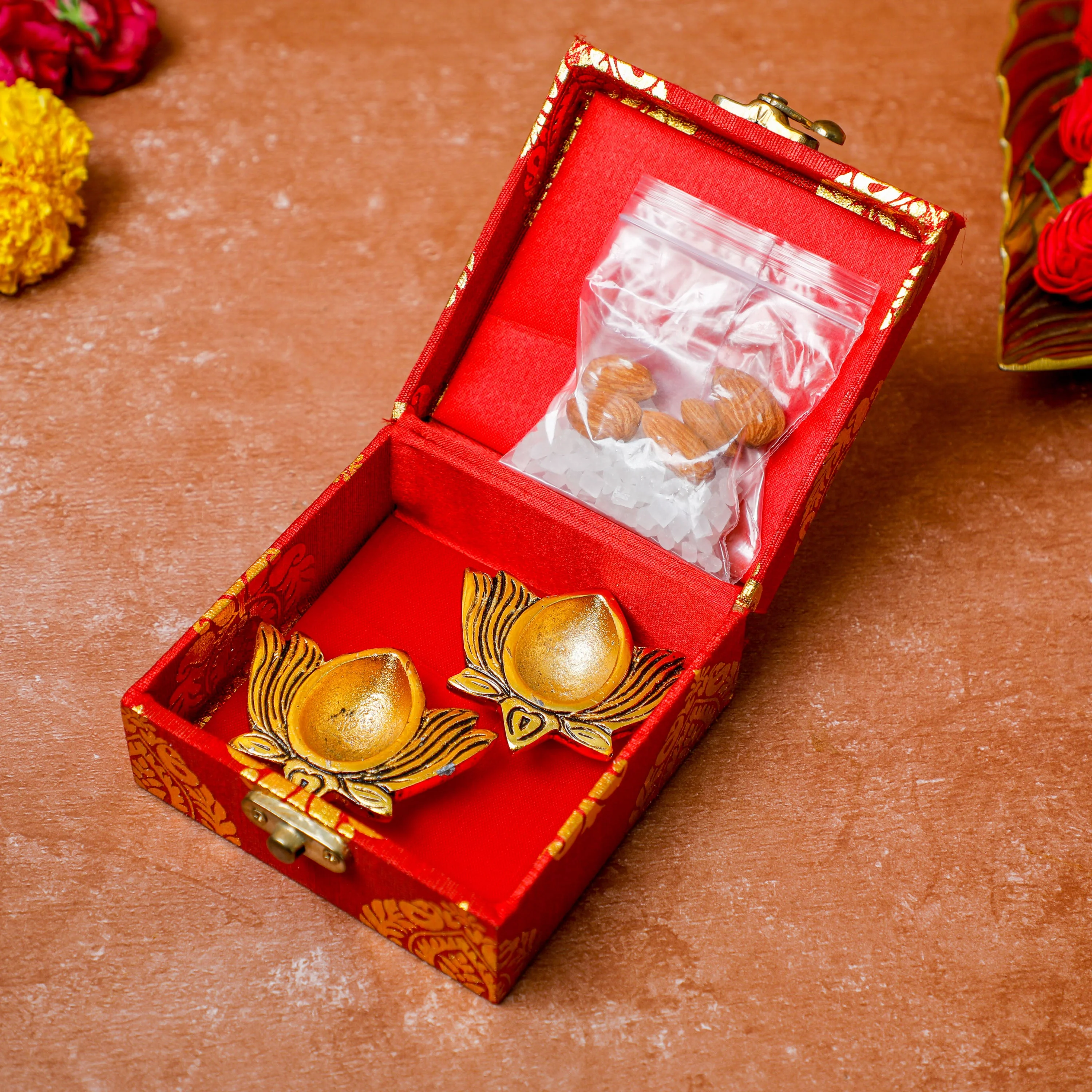 Gift box + 2 Metal diyas + Mishri Almonds