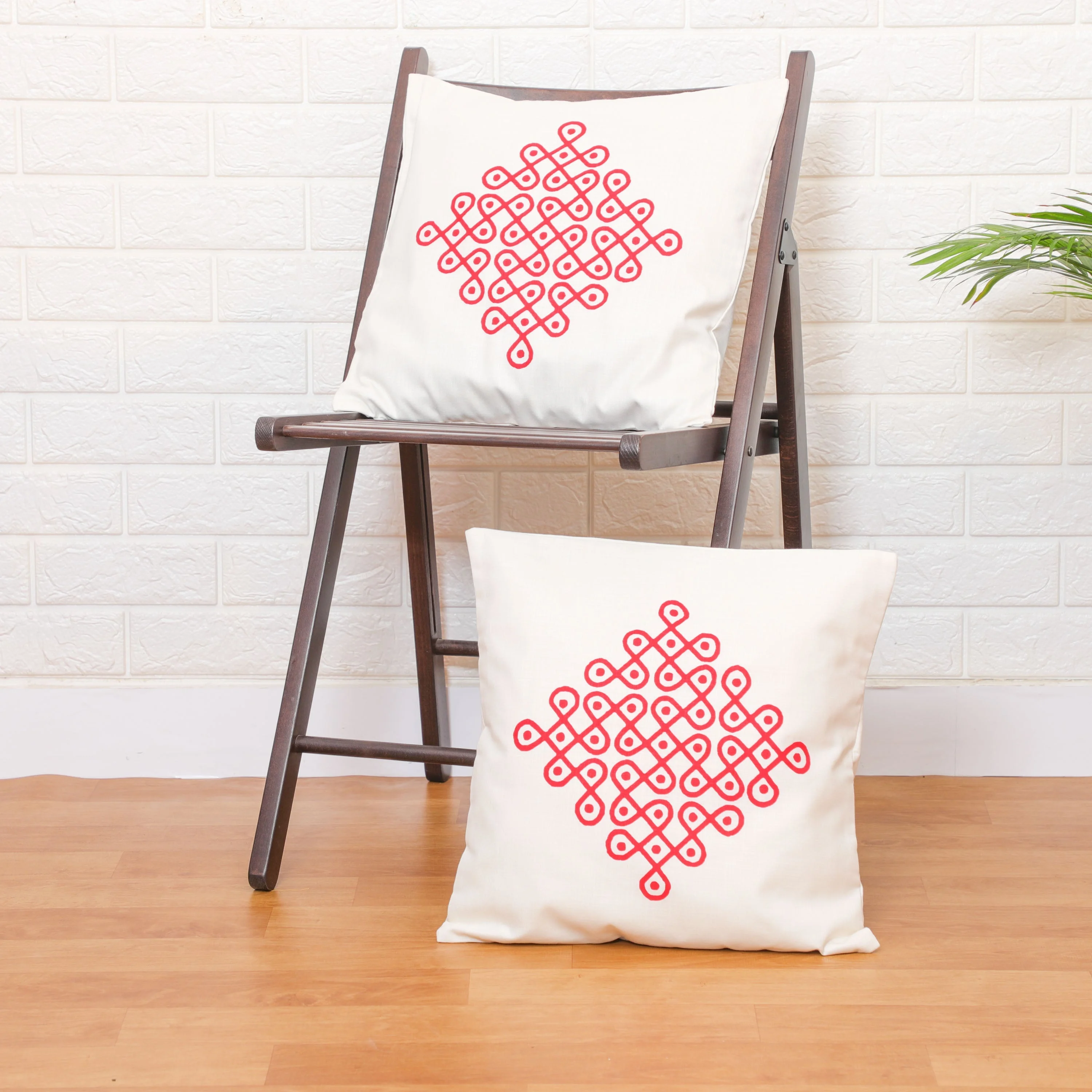 White Kolam Design Cushion Covers