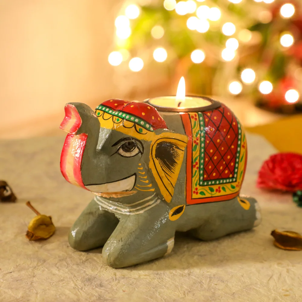 Elephant Tealight Holder - Grey