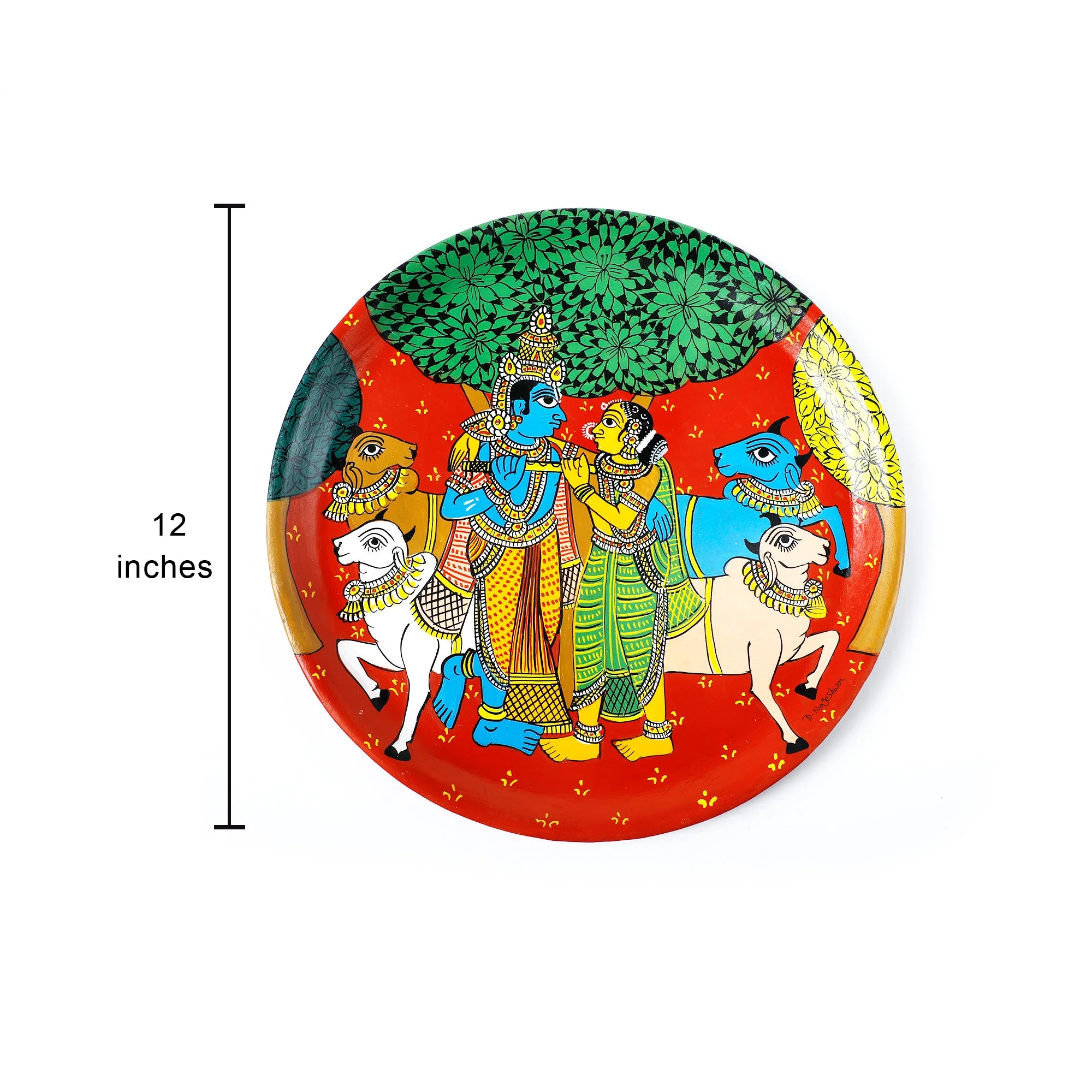 Material: This vibrant cheriyal wall plate &nbsp;is hand-painted using natural colours on a canvas, stretched over a plate