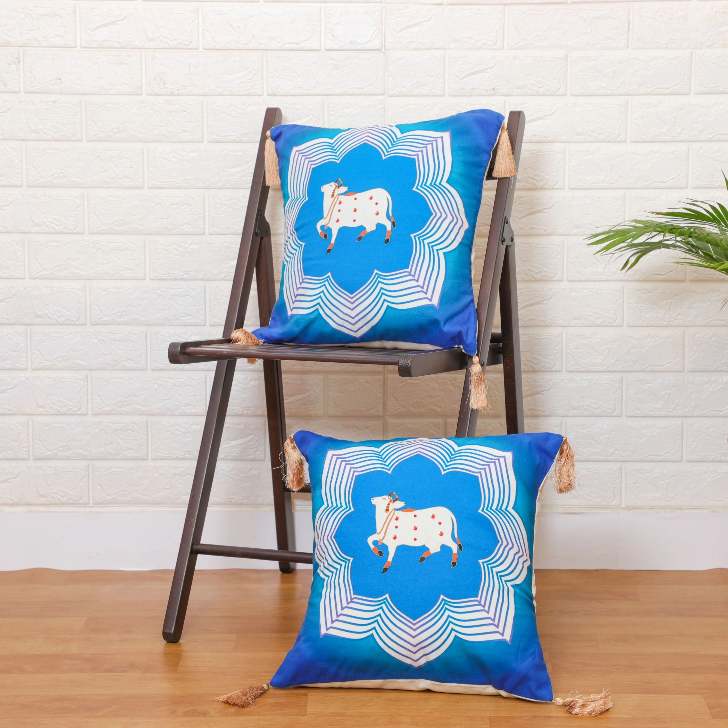 Blue Kamadhenu Cushion Cover