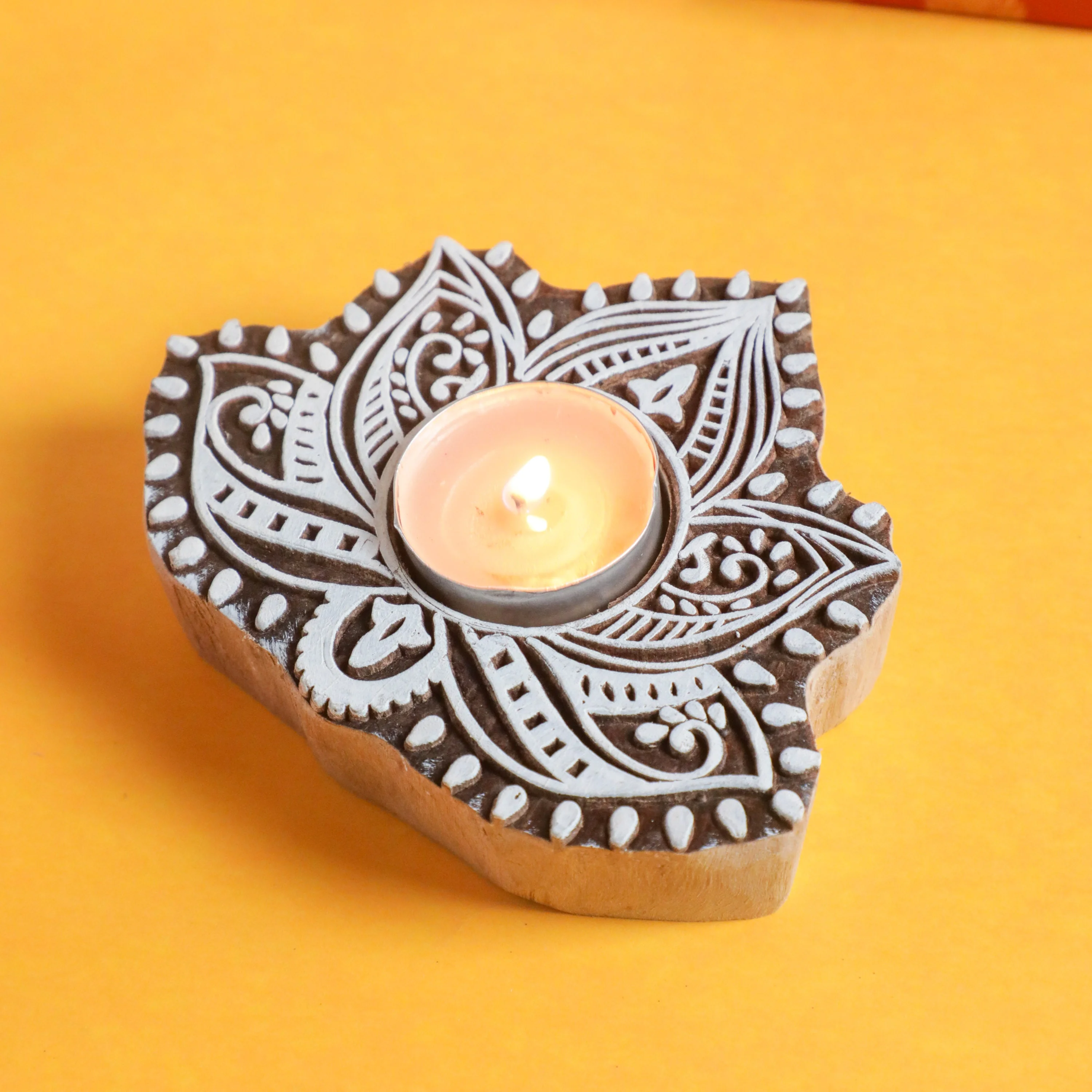 Wooden printing block candle stand&nbsp;