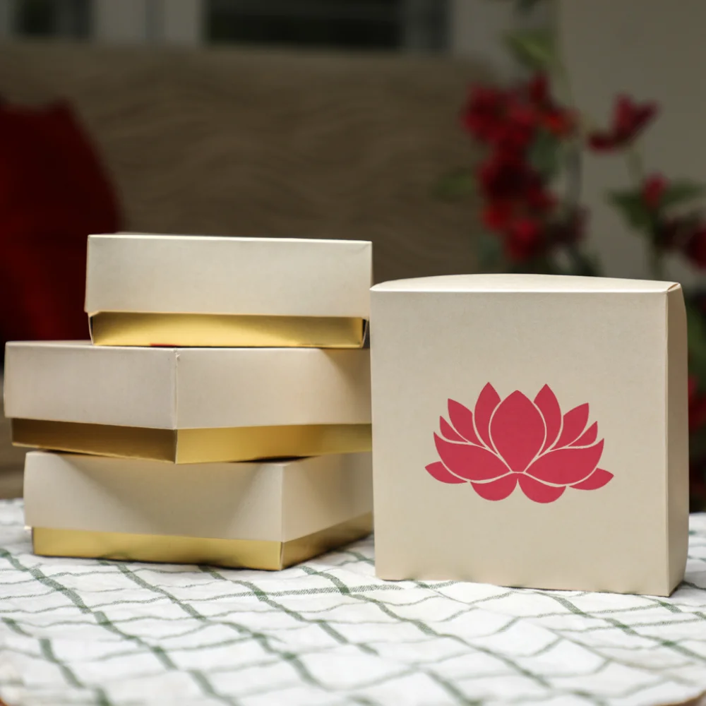 Lotus Printed White Sweet Boxes