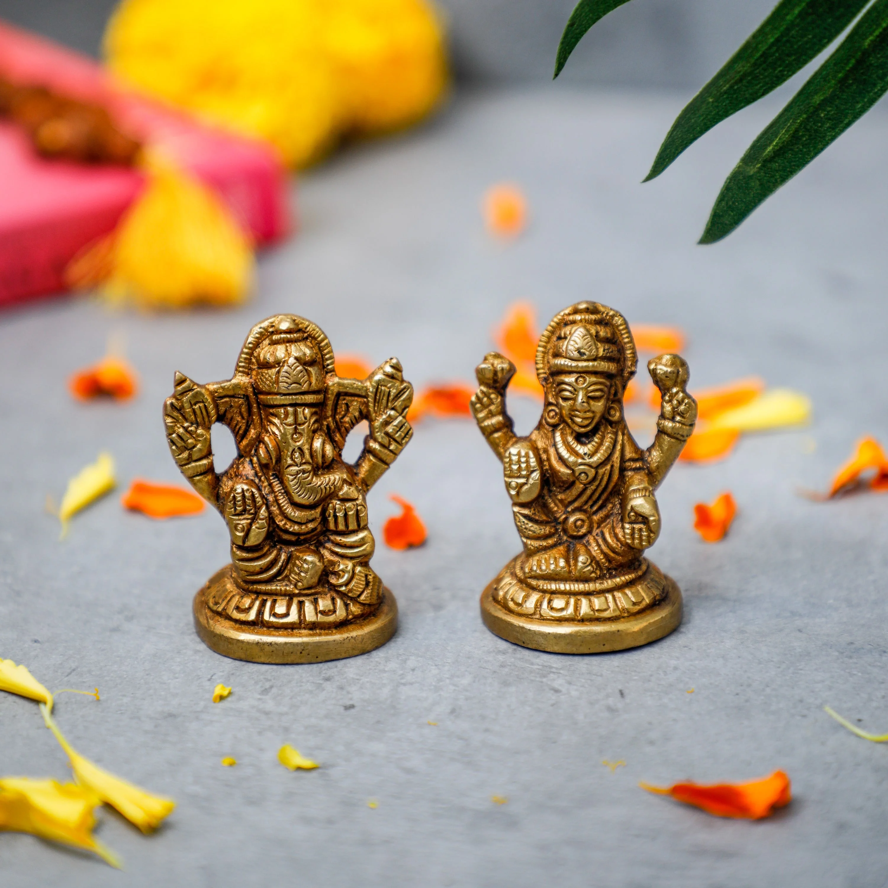 Brass Ganesha & Lakshmi Idols Set