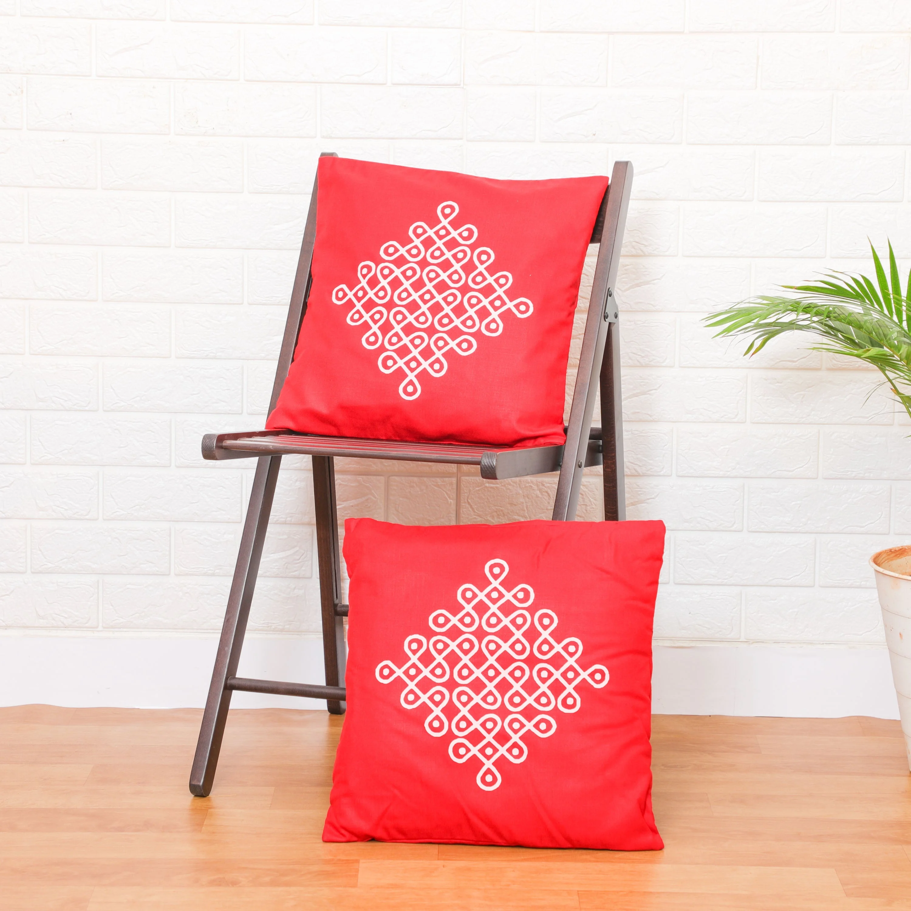 Red Kolam Design Cushion Cover