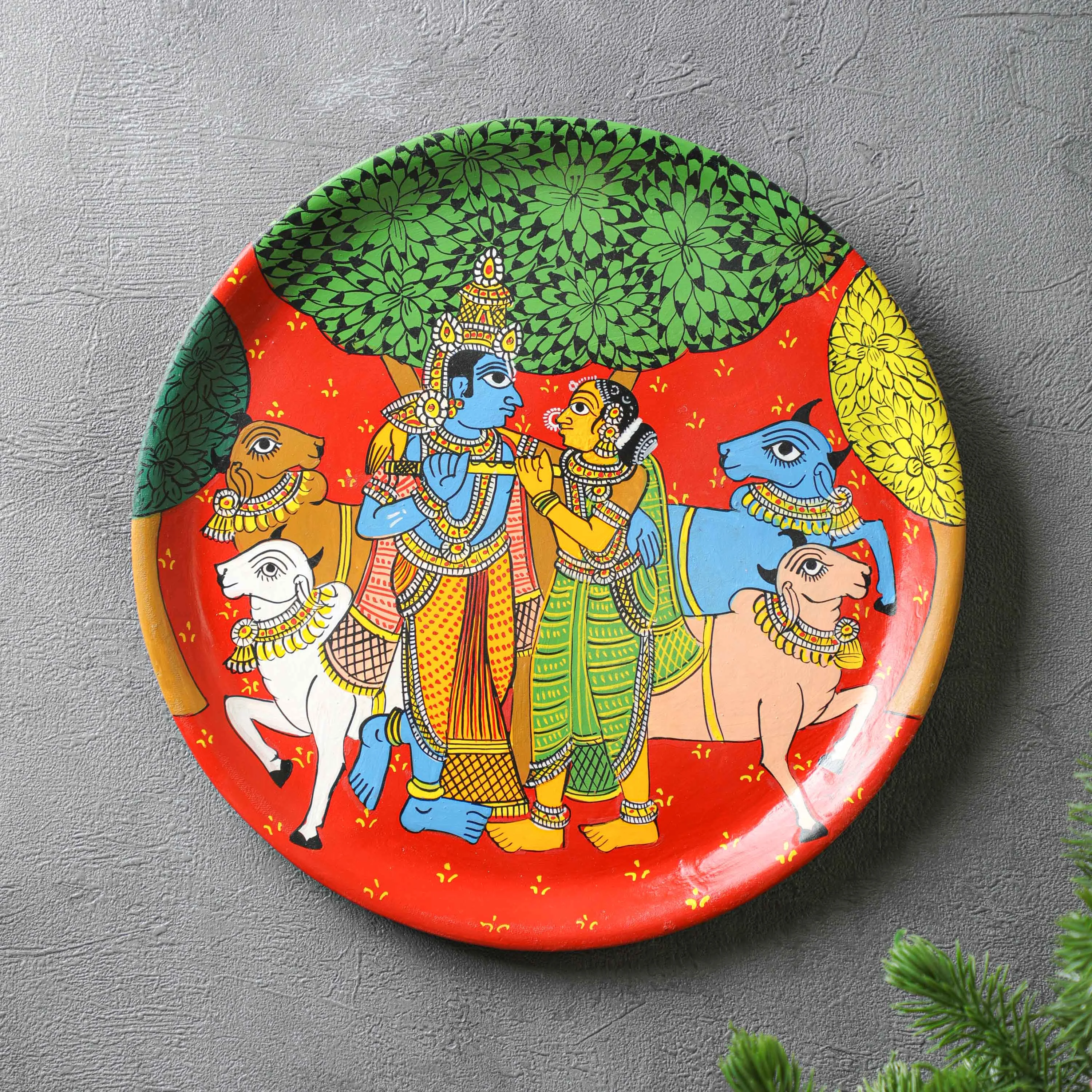 Radha Krishna Cheriyal Wall Plate - 12"