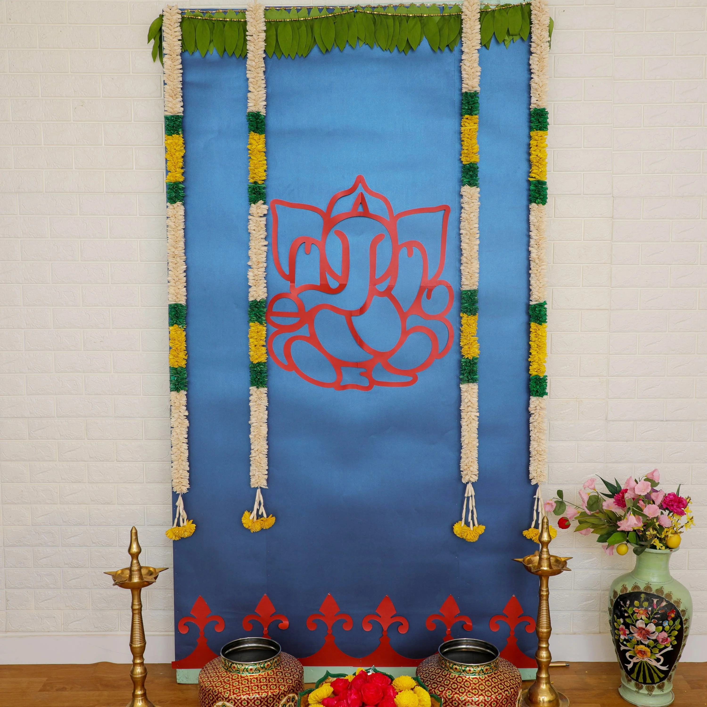 Traditional Ganesh Backdrop Kit - Blue